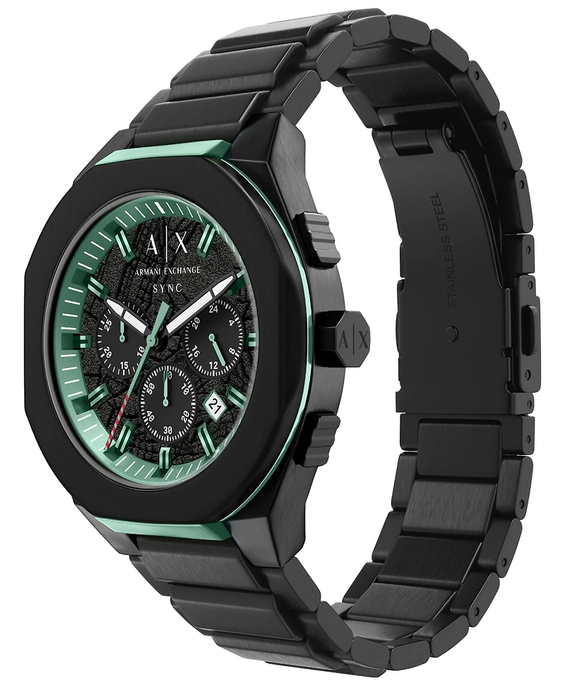 Armani Exchange Men's Sync Quartz Chronograph Black Stainless Steel Watch, 44mm