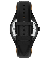 Armani Exchange Men's Sync Automatic Black Leather Watch, 44mm
