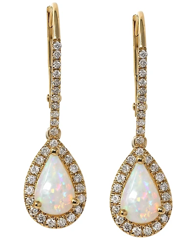 Macy's Opal (9/10 ct. t.w.) & Diamond (1/3 ct. t.w.) Earrings in 14k Yellow Gold