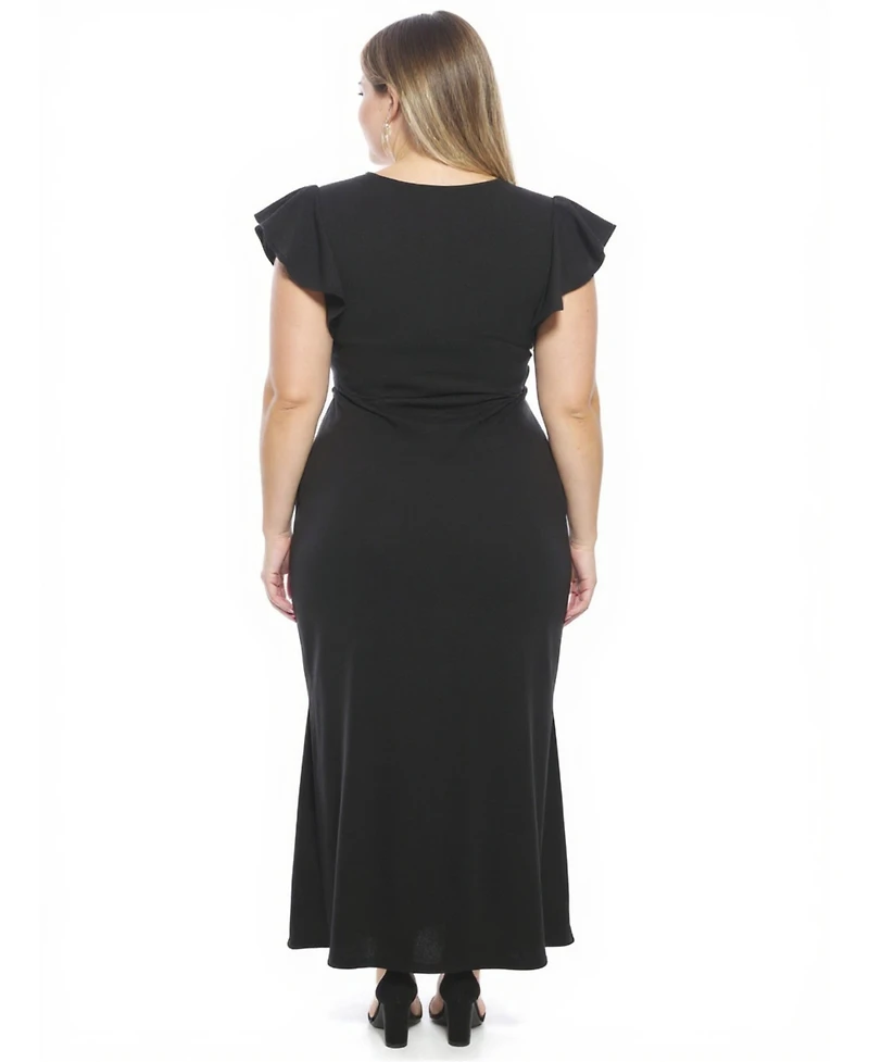 24seven Comfort Apparel Plus Tulip Hem Faux Wrap Maxi Dress