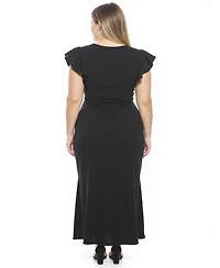 24seven Comfort Apparel Plus Tulip Hem Faux Wrap Maxi Dress