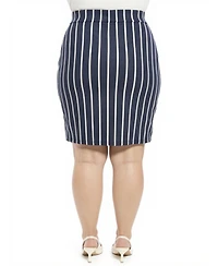 24seven Comfort Apparel Plus Striped Elastic Waist Pencil Skirt