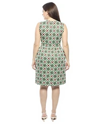 24seven Comfort Apparel Plus Geometric Sleeveless Fit and Flare Dress