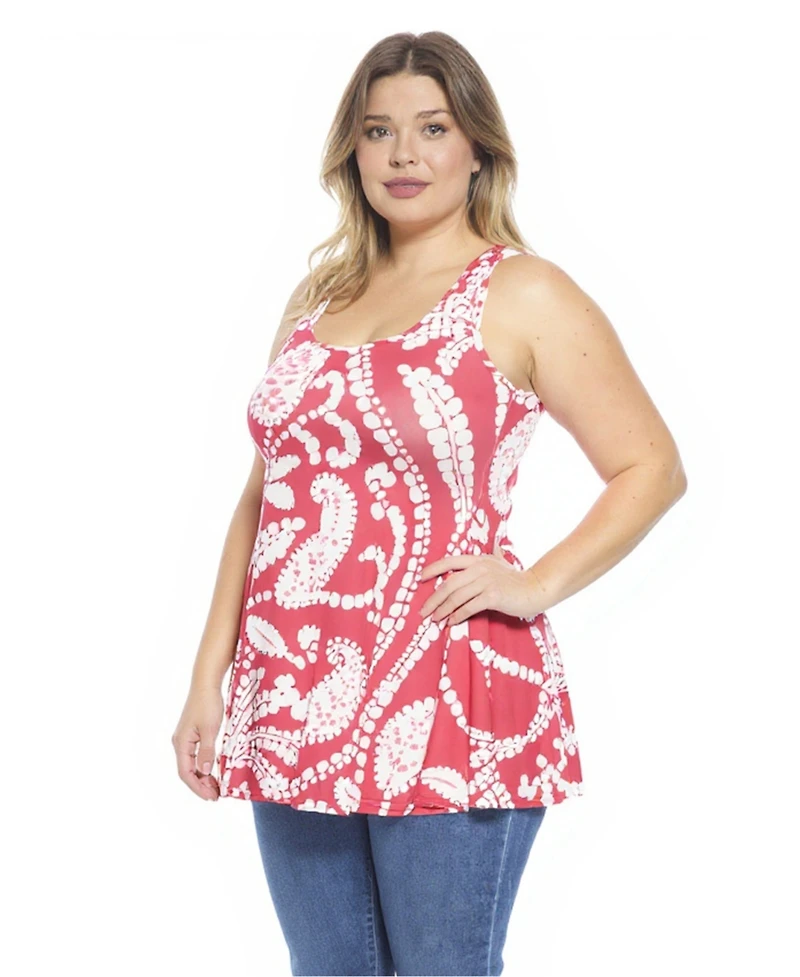 24seven Comfort Apparel Plus Paisley Scoop Neck Tunic Tank Top