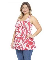 24seven Comfort Apparel Plus Paisley Scoop Neck Tunic Tank Top