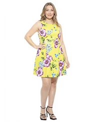 24seven Comfort Apparel Plus Floral Round Neck Shift Dress