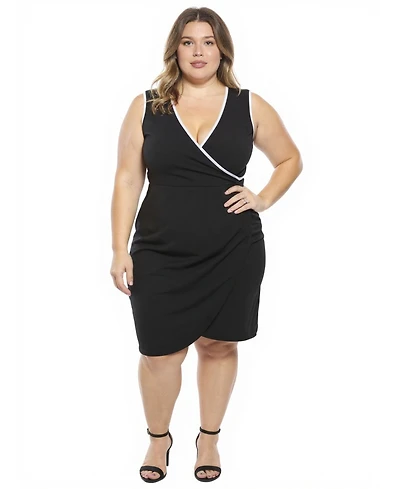 24seven Comfort Apparel Plus Faux Wrap Tulip Hemline Midi Dress