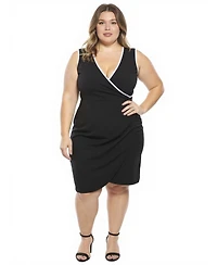 24seven Comfort Apparel Plus Faux Wrap Tulip Hemline Midi Dress