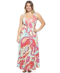 24seven Comfort Apparel Plus Abstract Scoop Neck Maxi Dress