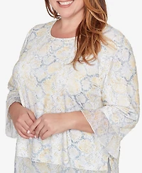 Alfred Dunner Plus Al Fresco Python Printed Knit Flutter Sleeve Top