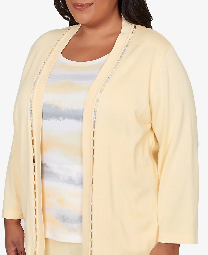 Alfred Dunner Plus Al Fresco Mother of Pearl Stripe Two One Sweater
