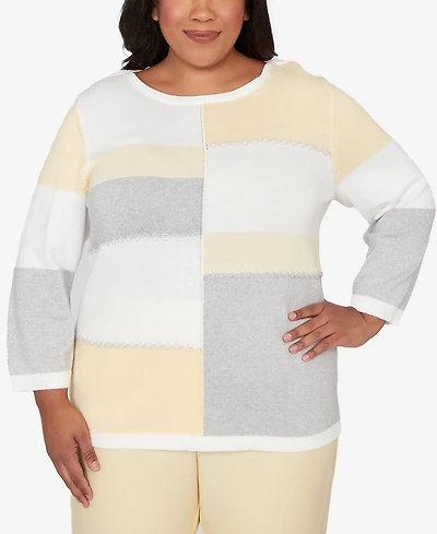 Alfred Dunner Plus Al Fresco Ribbed Colorblock Jewel Neck Sweater