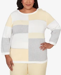 Alfred Dunner Plus Al Fresco Ribbed Colorblock Jewel Neck Sweater