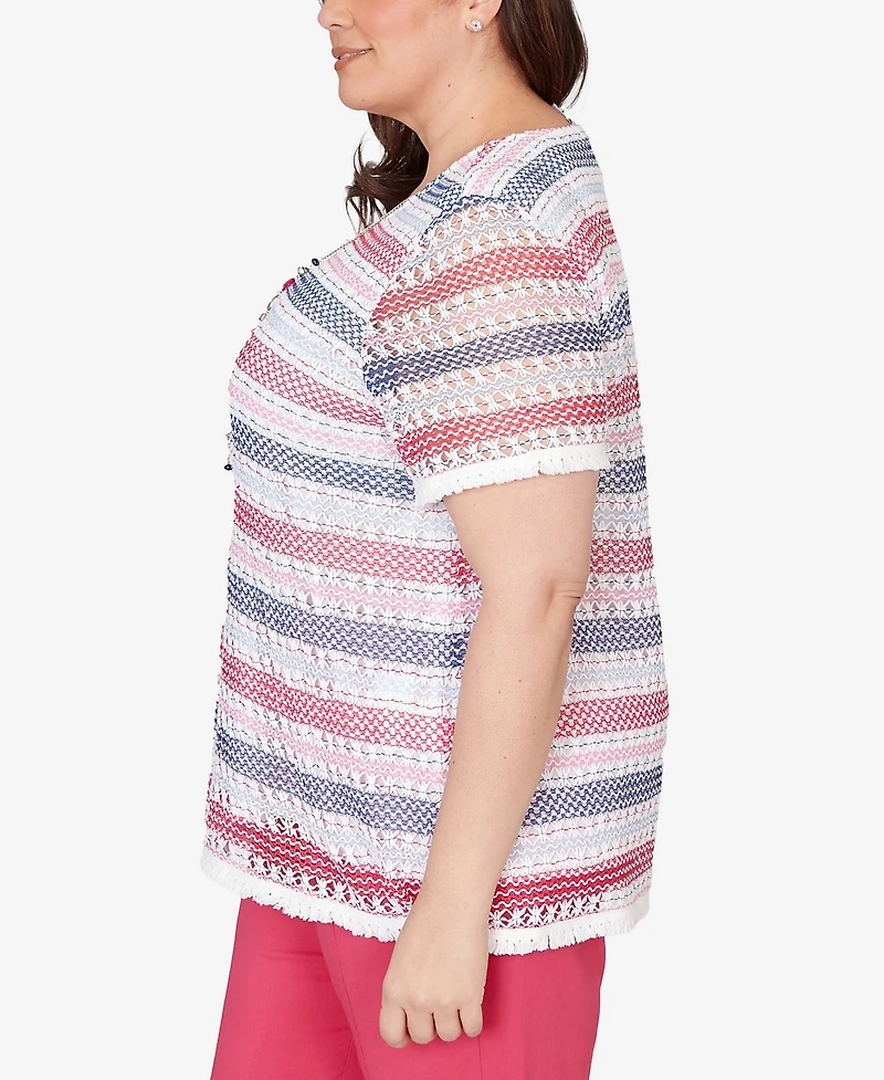 Alfred Dunner Plus The Royal Treatment Biadere Fringe Textured Top with Necklace