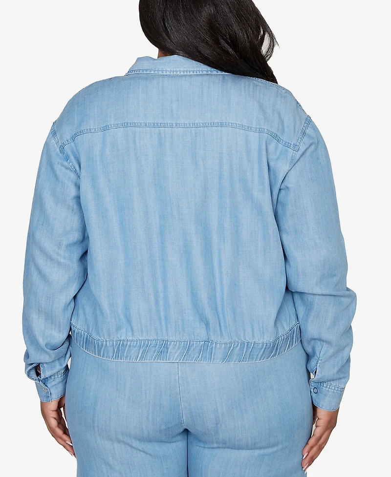 Alfred Dunner Plus Beachcomber Casual Elastic Lyocell Shirt Jacket