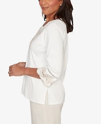 Alfred Dunner Plus Natural Wonder Embellished Leaf Ruffle Sleeve Top