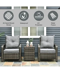 Outsunny 3 Piece Patio Furniture, Pe Wicker Storage Table & Chairs,