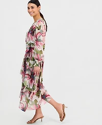 I.n.c. International Concepts Petite Bubble-Sleeve Tie-Waist Tiered Dress, Created for Macy's
