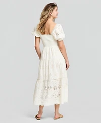 And Now This Petite Puff-Sleeve Embroidered Dress, Macy's Exclusive