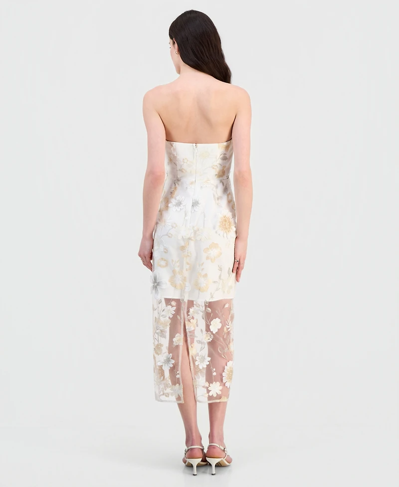 Sam Edelman Women's 3D Flower Strapless Midi Dress