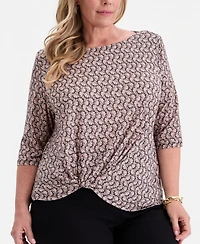 Jm Collection Plus Circular Pattern Twisted-Hem Top, Macy's Exclusive
