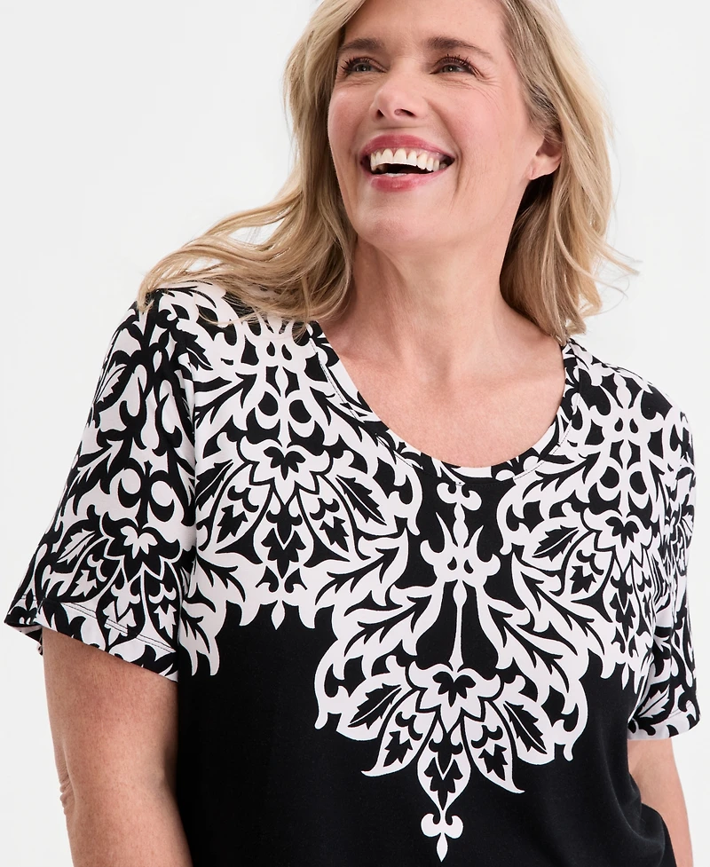 Jm Collection Plus Wallpaper Necklace Short-Sleeve Top, Macy's Exclusive