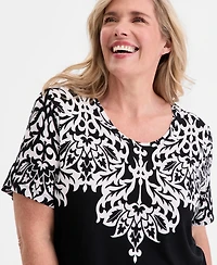 Jm Collection Plus Wallpaper Necklace Short-Sleeve Top, Macy's Exclusive