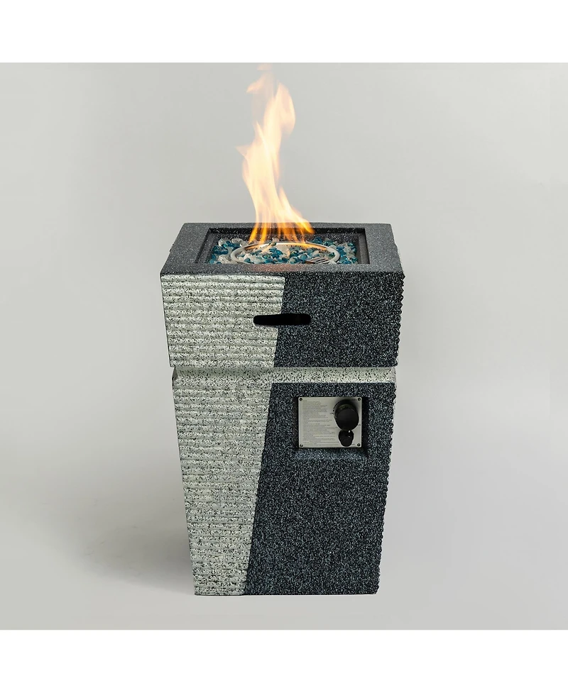 Flynama 20 Inch 40000 Btu Square Propane Gas Fire Pit Table Light Grey Blue Concrete for Patio Deck Garden Backyard