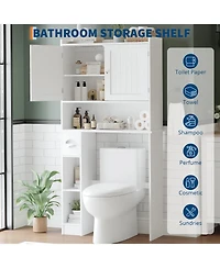 Homfan 65.4" h Bathroom Organizer with Double Doors, Adjustable Shelves, for Small Bathrooms