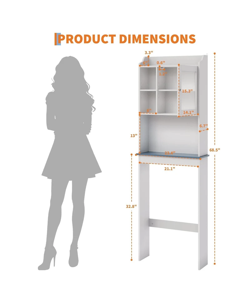Homfan 68.5" h Bathroom Organizer Space Saver Over Toilet, Wood Rack for Bathroom, Restroom