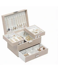 Yigii 3-Layer Jewelry Organizer Box for Women - Large Capacity, Pu Leather, Space-Saving