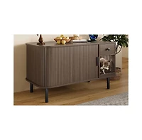 Aostirmotor 37.4" Hidden Litter Box Enclosure with Sliding Door, Drawer & Charging Station ,Brown