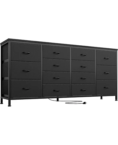 gaomon 14 Drawer Dresser, 63 in Black Fabric Dresser Tv Stand with Power Outlet for 65 70 75 in Tv, Long Entertainment Center for Bedroom, Closet