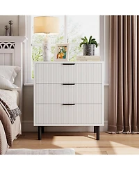 gaomon Fluted 3 Drawers Dresser, Wide Wood Chest of Drawers, Modern Storage Dresser Organizer with Metal Legs