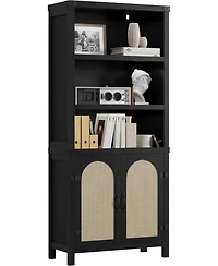 gaomon Rustic Bookshelves and Bookcases with Doors, Wooden 3 Shelf Bookshelves with Cabinets,70 in Tall Floor Standing Display Storage Shelves