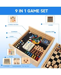 Gse Games & Sports Expert 9-in-1 Chess/Checkers/Backgammon/Dominoes/Tic-Tac-Toe/Ludo/Chinese Checker/Playing Cards/Poker Dice
