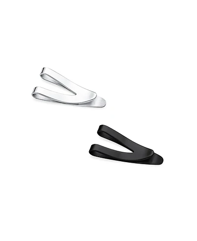 Bling Jewelry Set of 2 Silver Black V-Shaped Money Clip Card Holder Brushed Stainless Steel