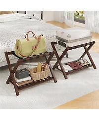 Yigii Bamboo Suitcase Stands Set of 2 with Nylon Strap Support for Guest Room