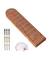 Gse Games & Sports Expert 3-Track Wooden Cribbage Board Game with Playing Cards, Metal Pegs and Storage Area for Family Game