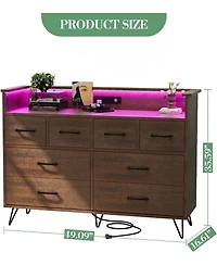 gaomon Dresser for Bedroom with Led Light & Charging Station, 8 Drawers Wooden Dressers Open Space, Modern Chest of Wide Living Room