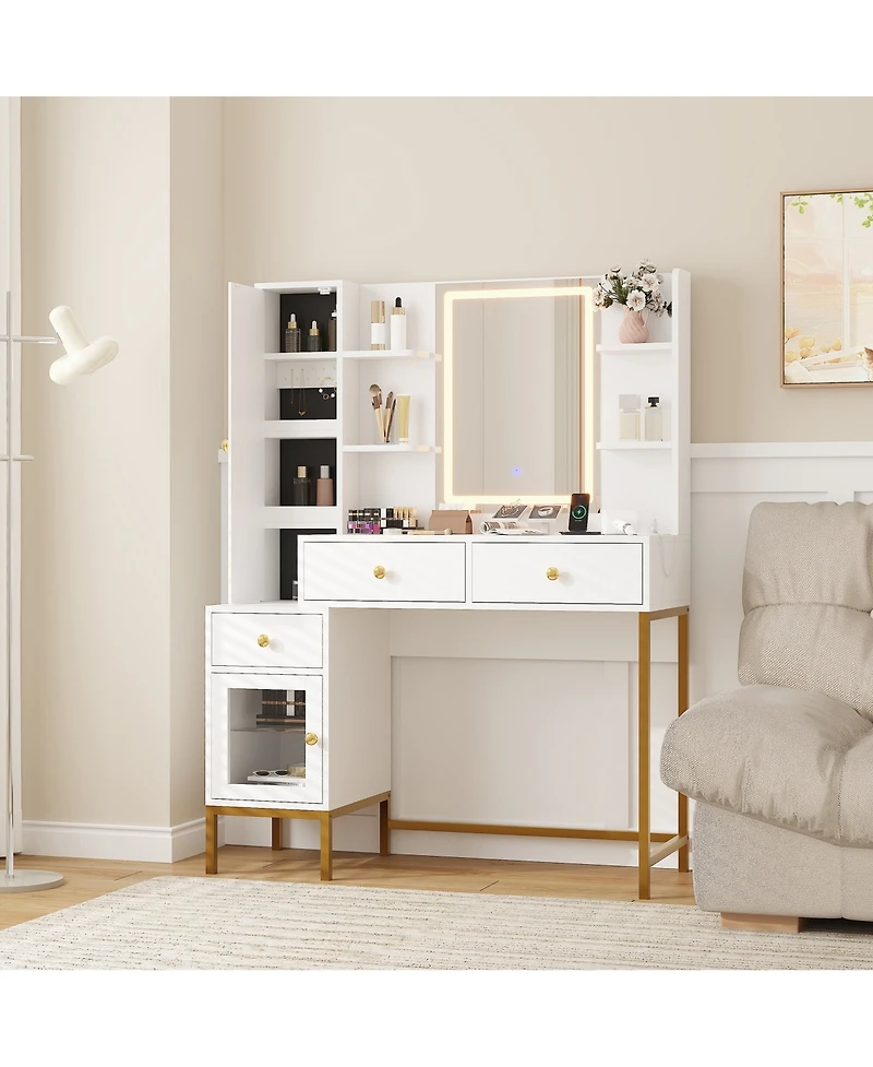 Gaomon Vanity Desk Lighted Mirror and Charging Station Makeup Vanity for Bedrooms, Apartments