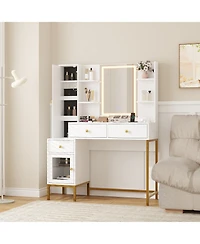 Gaomon Vanity Desk Lighted Mirror and Charging Station Makeup Vanity for Bedrooms, Apartments