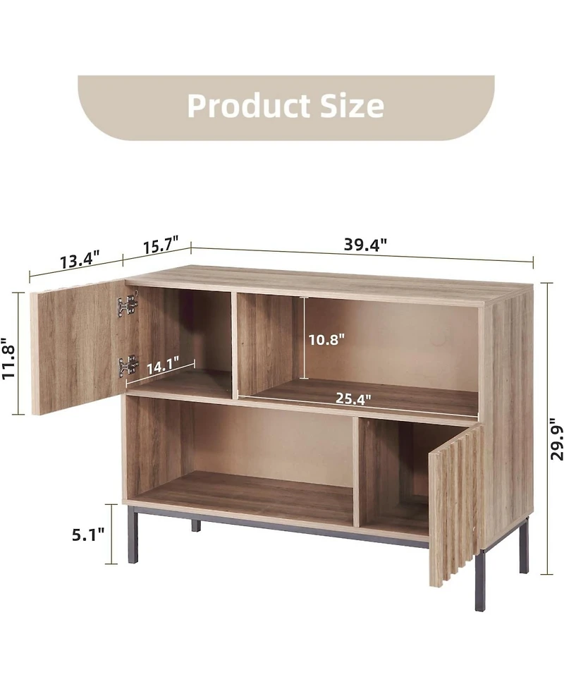 Gaomon Fluted Console Table with Storage Shelf & Cabinet – Mid-Century Modern Sideboard Buffet for Entryway or Living Room