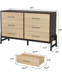 Gaomon 6-Drawer Wooden Dresser, 52" Wide Storage Chest for Bedroom, Living Room, or Entryway – Freestanding Closet Organizer