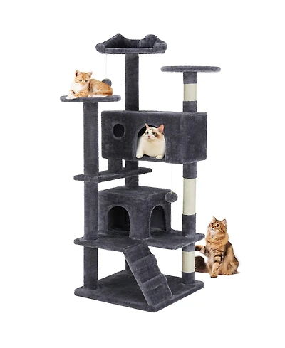 Zeus & Ruta 70" Grey Large Cat Tree Tower: Multi-Level, Scratching Post, Jumping Platform Space