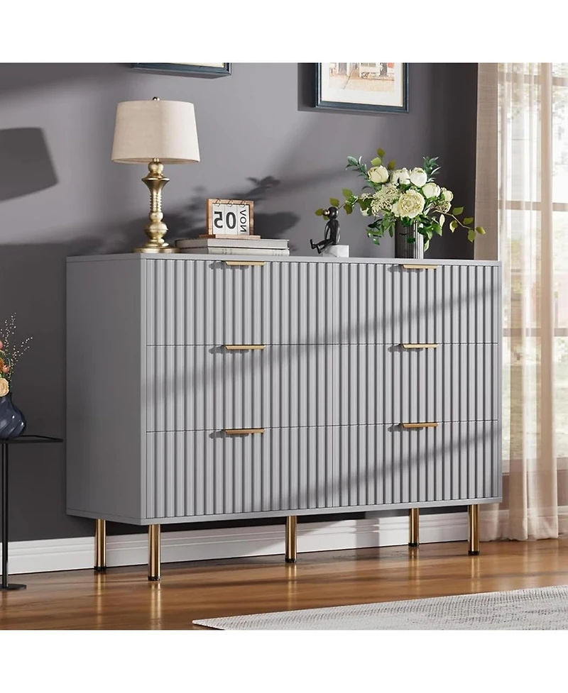 gaomon Green 8 Drawer Dresser for Bedroom, Fluted with Large Drawers and Sturdy Gold Legs Support, Dressers Chests of Bedroom