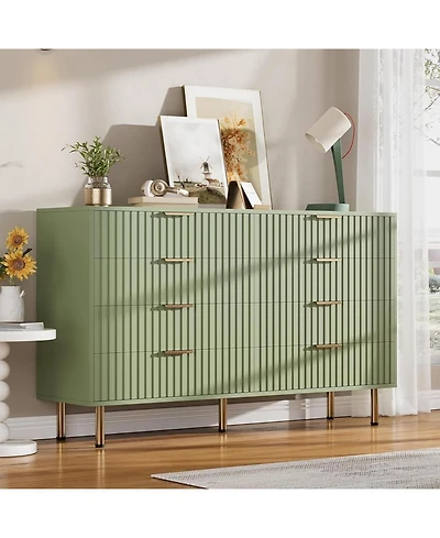 gaomon Green Drawer Dresser for Bedroom, Fluted with Large Drawers and Sturdy Gold Legs Support