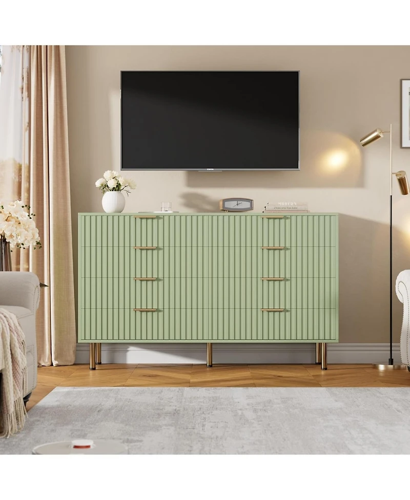 gaomon Green Drawer Dresser for Bedroom, Fluted with Large Drawers and Sturdy Gold Legs Support