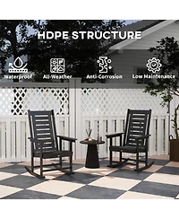 Outsunny 2 Outdoor Rocking Chairs, Hdpe High Back Patio Rockers