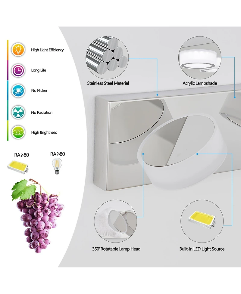 Busdays 29" Modern 4-Light Led Vanity Light, Sleek Chrome Bathroom Wall Light Fixture for Mirror, Shower, and Bathroom Decor